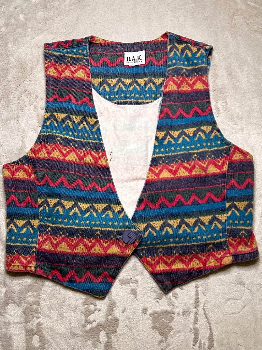 Vtg 90s D.A.K. Vest Womens XL Geometric Southwestern Boho Retro Aztec Tribal
